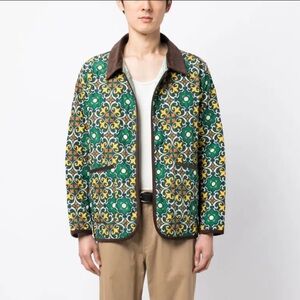Drole de Monsieur geometric print quilted jacket in green
